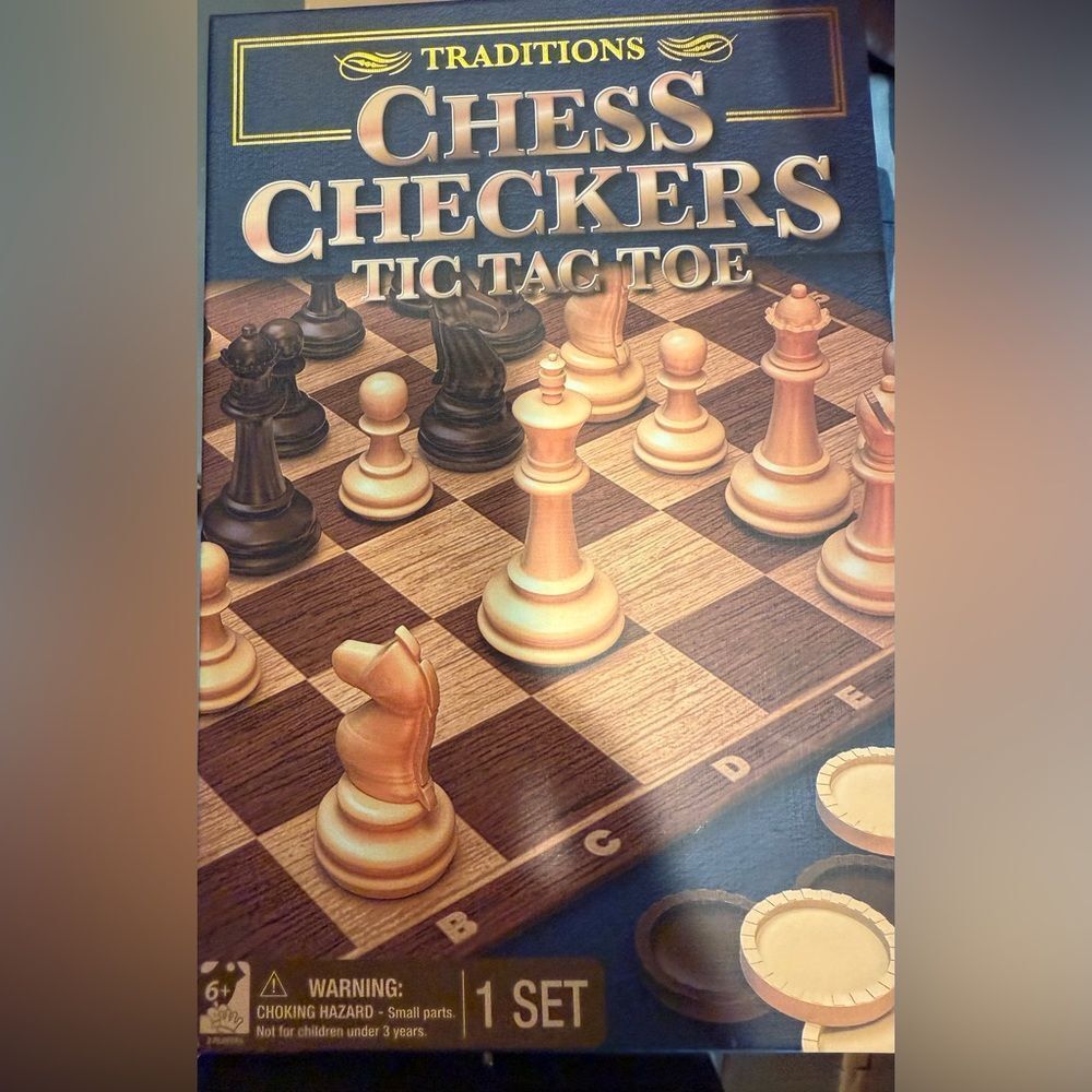 Z Gallerie Traditions Chess Checkers Tic Tac Toe Set - Brown and Cream